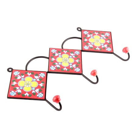Red And Yellow Floral Ceramic Tiles Hooks